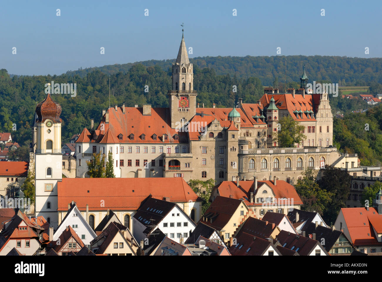 Sigmaringen castle and the old part of town - Baden-Wuerttemberg, Germany, Europe. Stock Photo