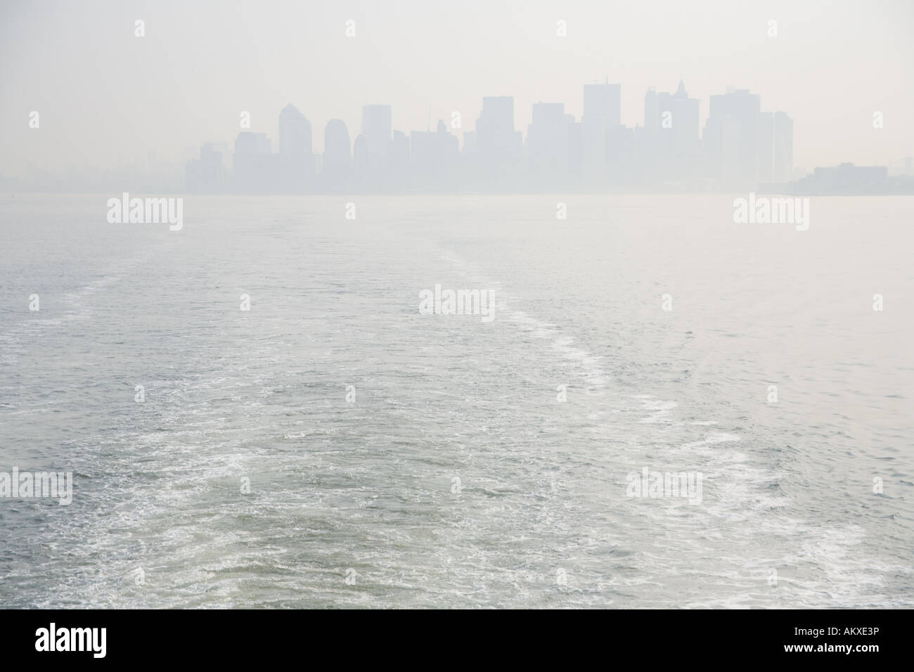 Misty skyline of Manhattan, view from the ferry boat, New York City, USA Stock Photo