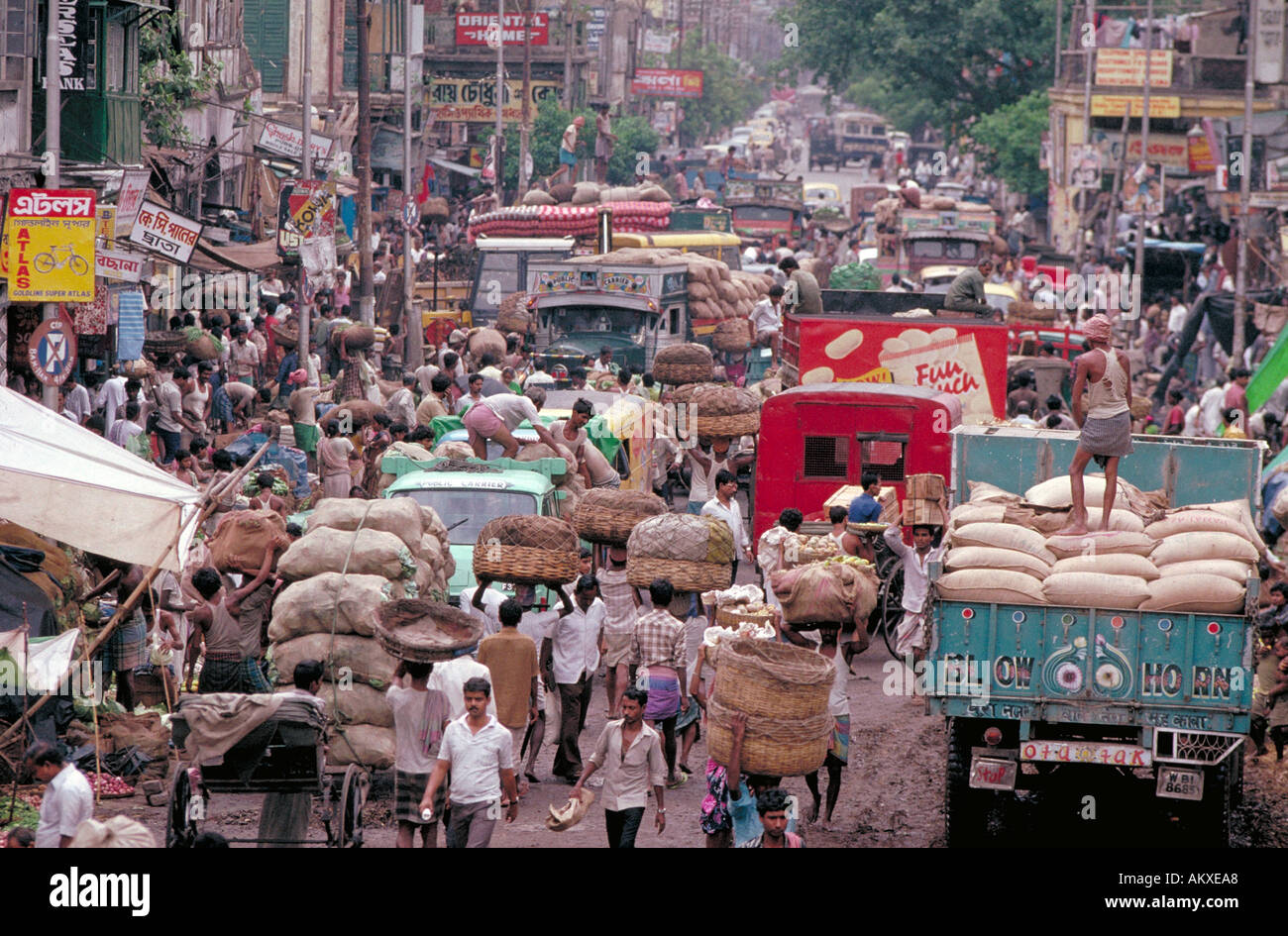 In Calcutta India anything goes as to parking and shopping in the crowded conditions Stock Photo