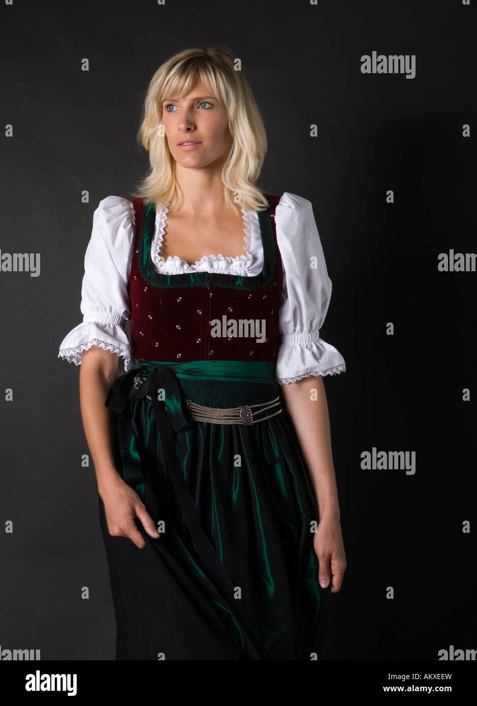 Young blond girl with traditional bavarian dress Stock Photo