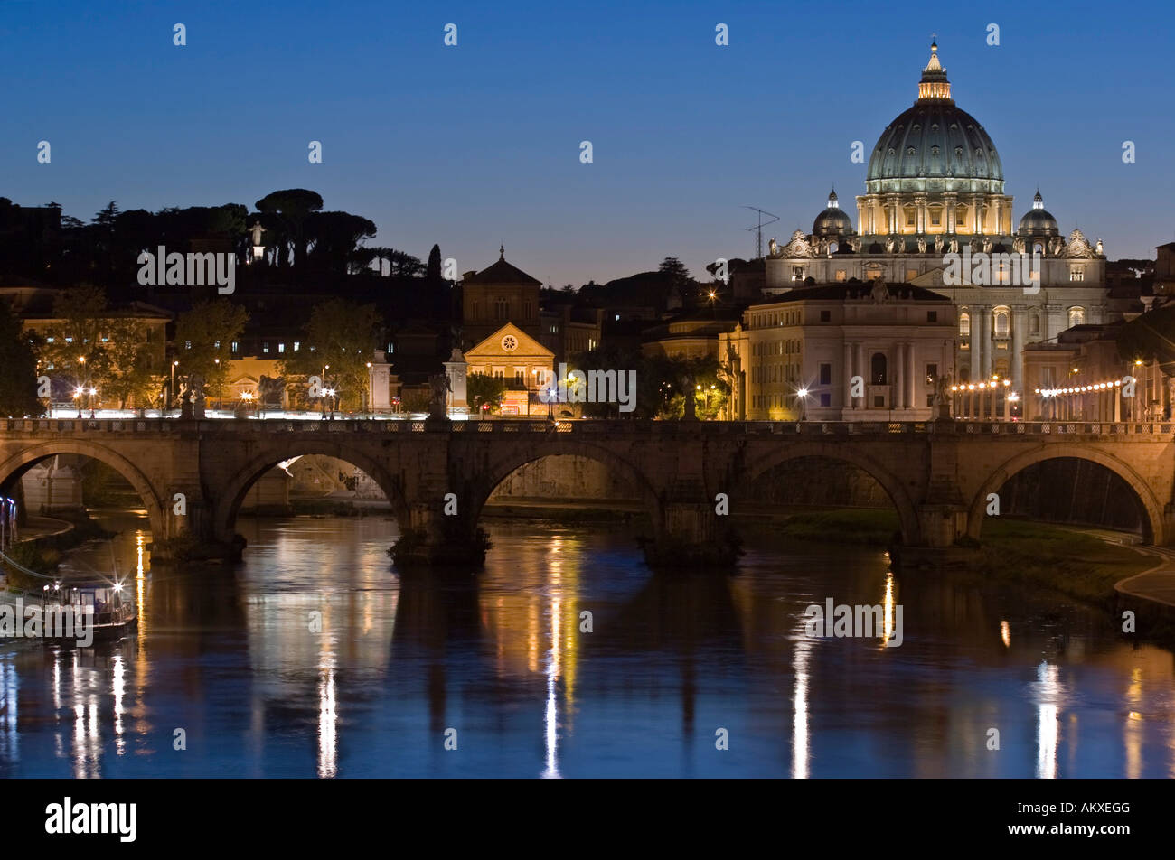 St. Peter and the Tiber at night , Rome, Italy Stock Photo