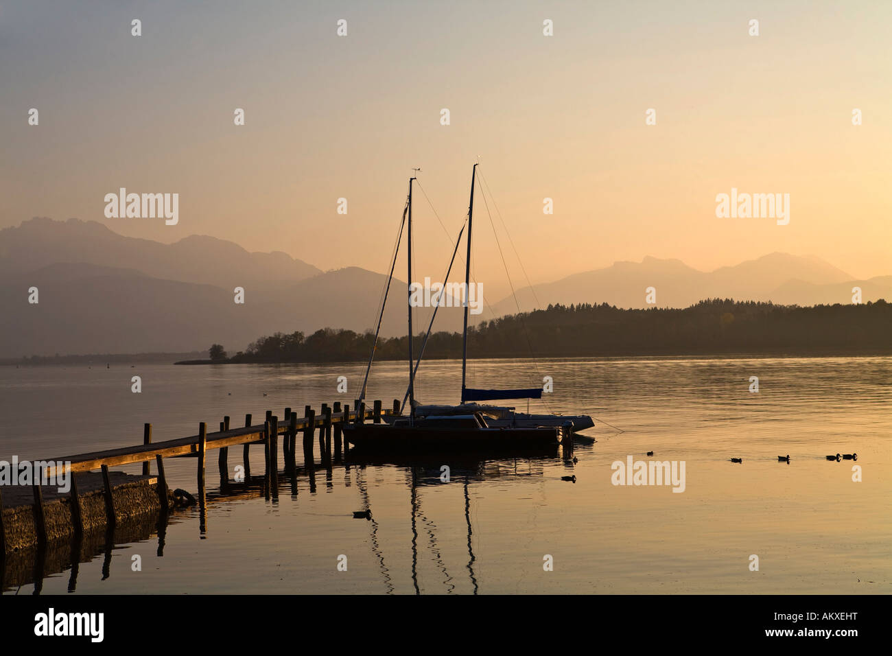 Sunset at the Chiemsee, Bavaria, Germany Stock Photo