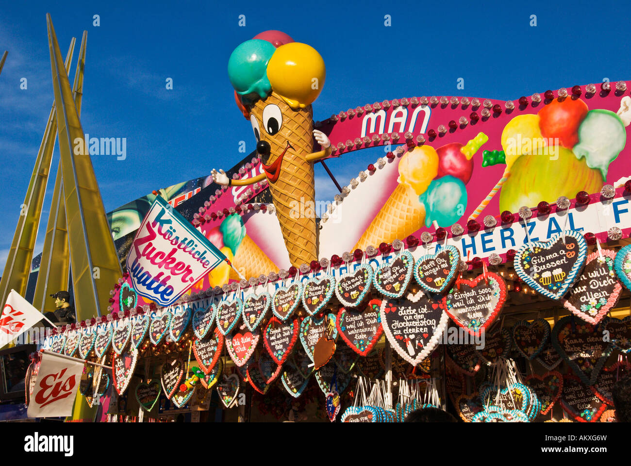 Hearts made of Gingerbread, Octoberfest, Munich, Bavaria, Germany Stock Photo