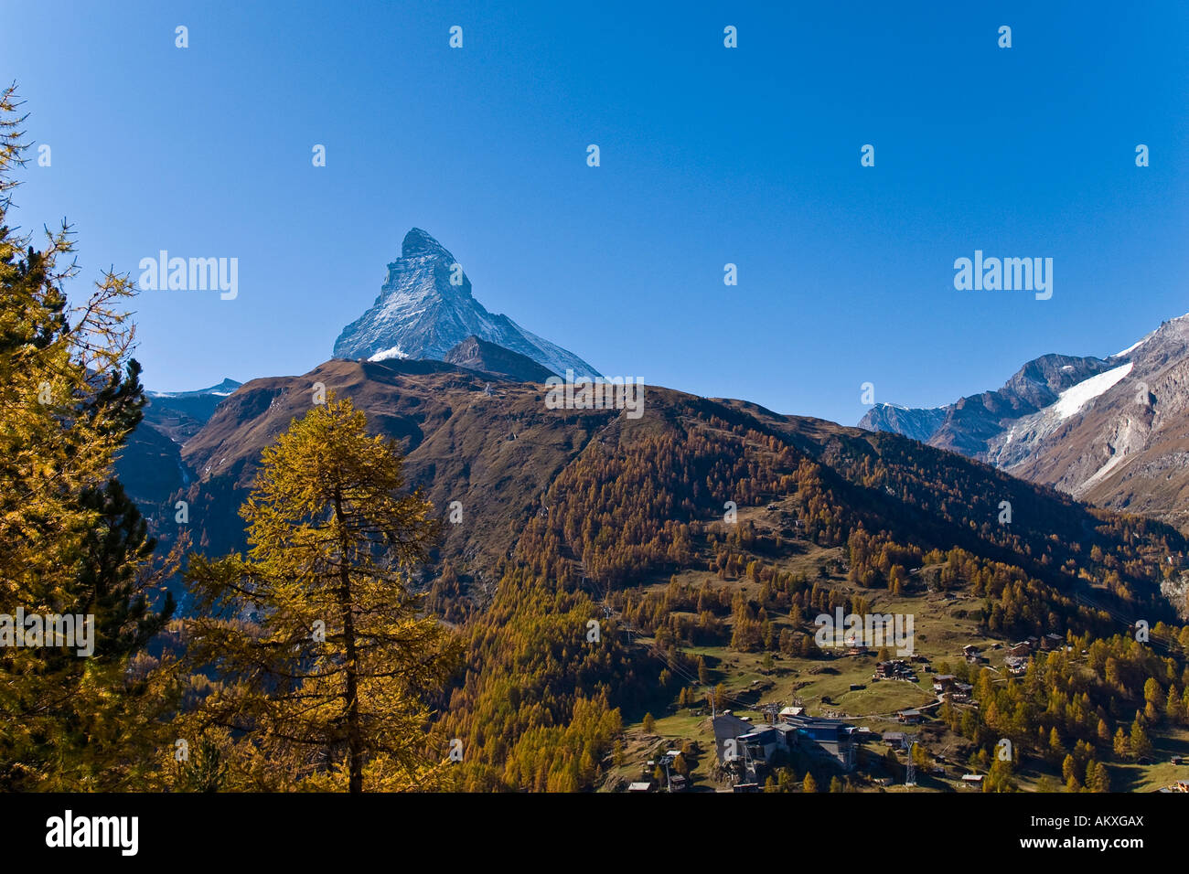Matterhorn, 4487m, from Riffelalpe, Zermatt Valais, Switzerland Stock Photo