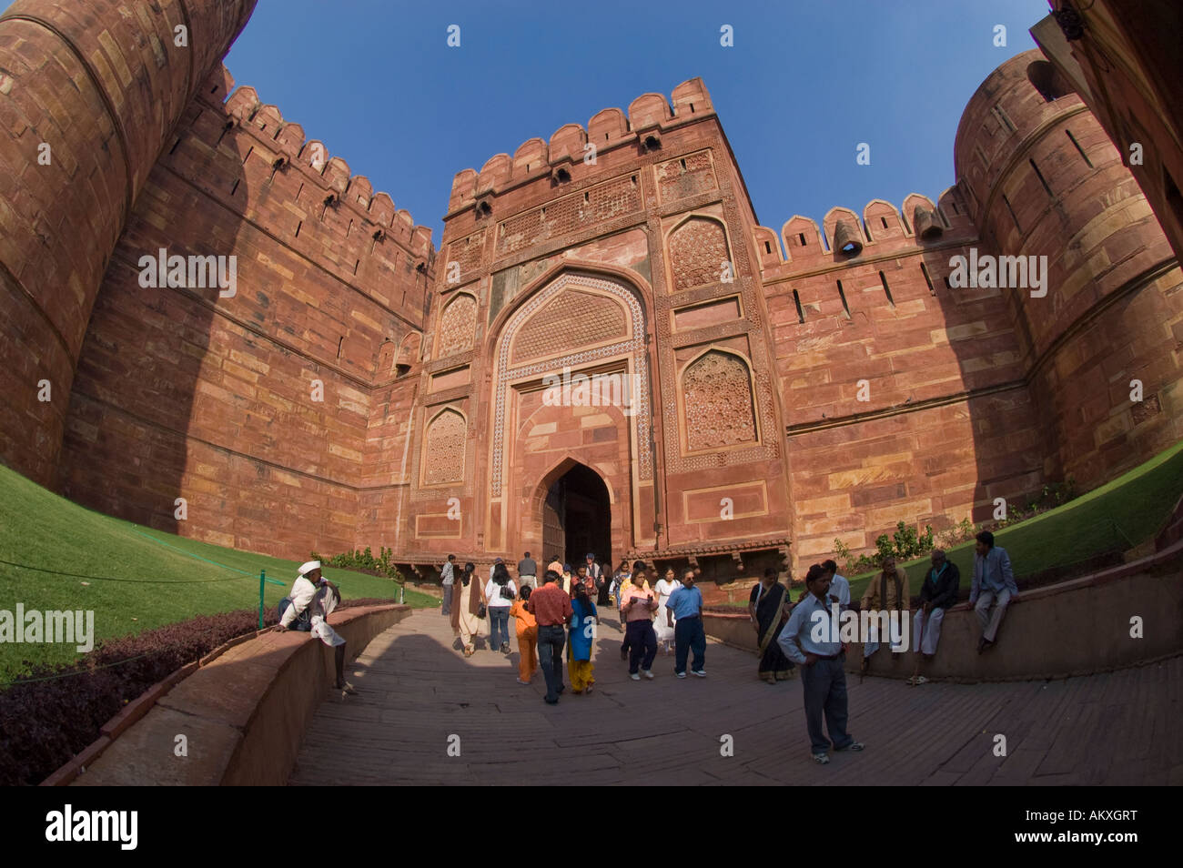 The entry gate to Agra's Red Fort in Agra, Uttar Pradesh, India. - Stock Image