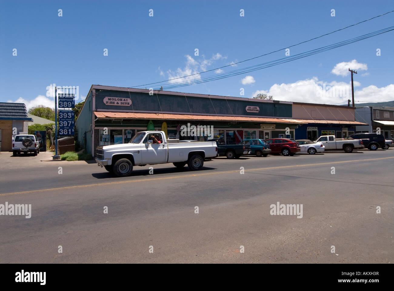 Hawaii Molokai island Pacific USA travel tourism main street town truck ...