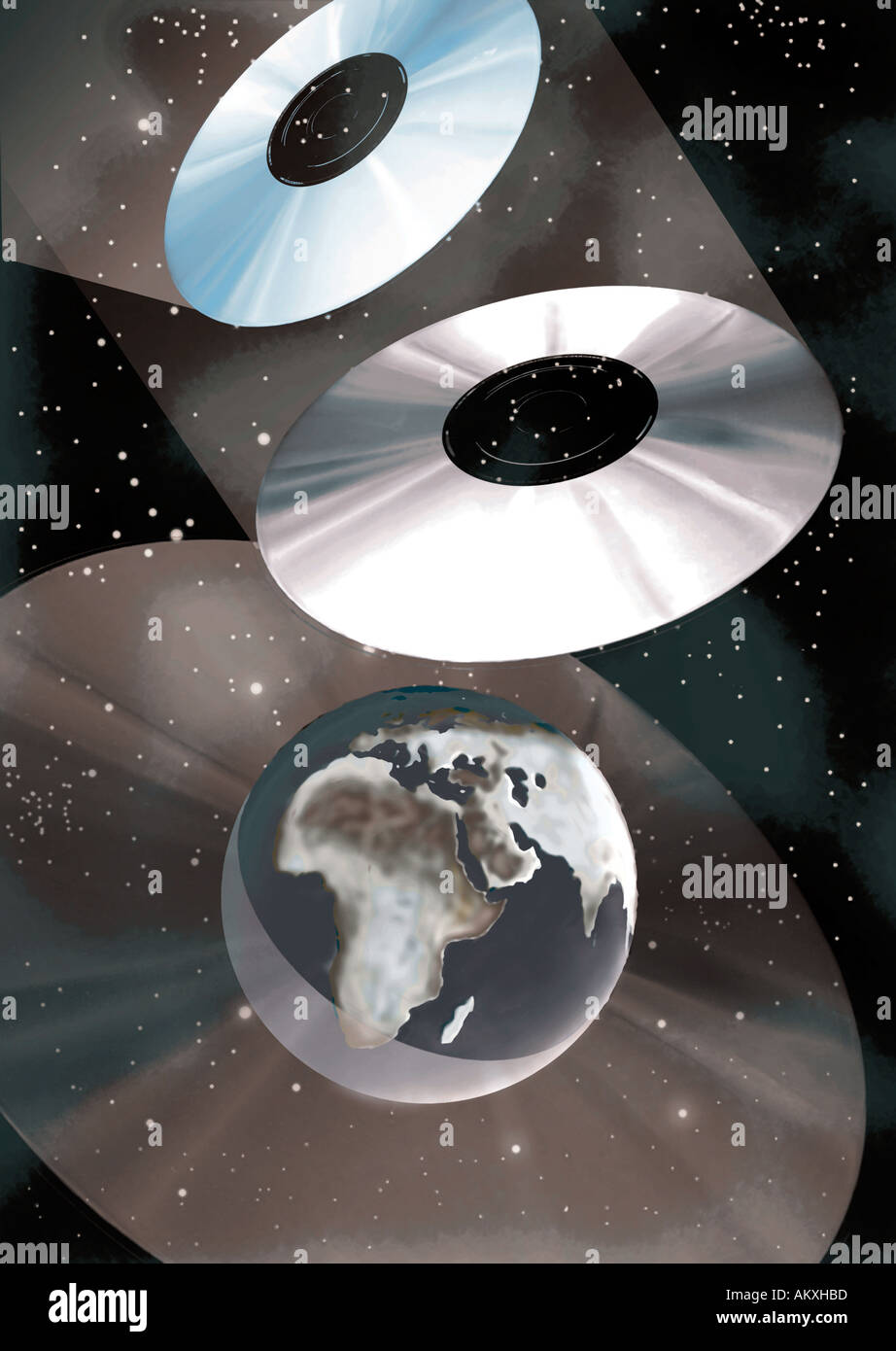 Compact disks cd floating in space concept abstract photo illustration