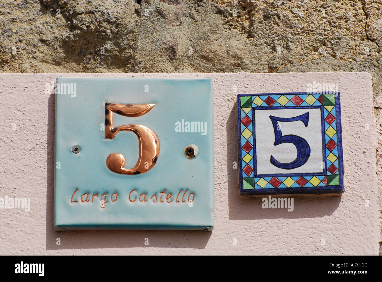 House signs, number 5, Sardinia, Italy Stock Photo
