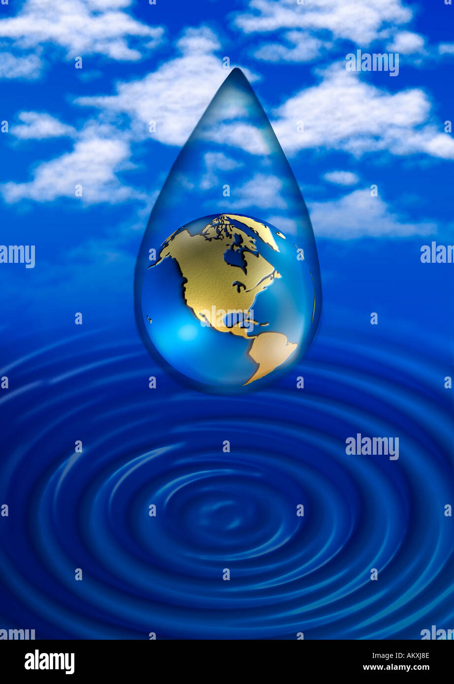world earth globe planet withcloudy sky background with stars earth in  bubble tear with water ripple beneath Stock Photo - Alamy