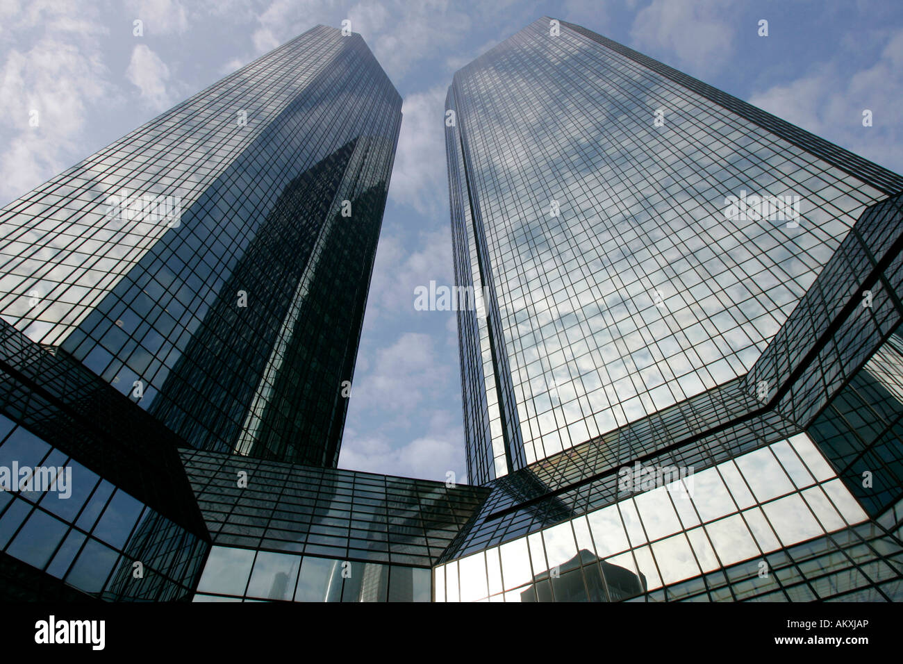 The towers of the Deutsche Bank in Frankfurt, Hessen, Germany. Stock Photo