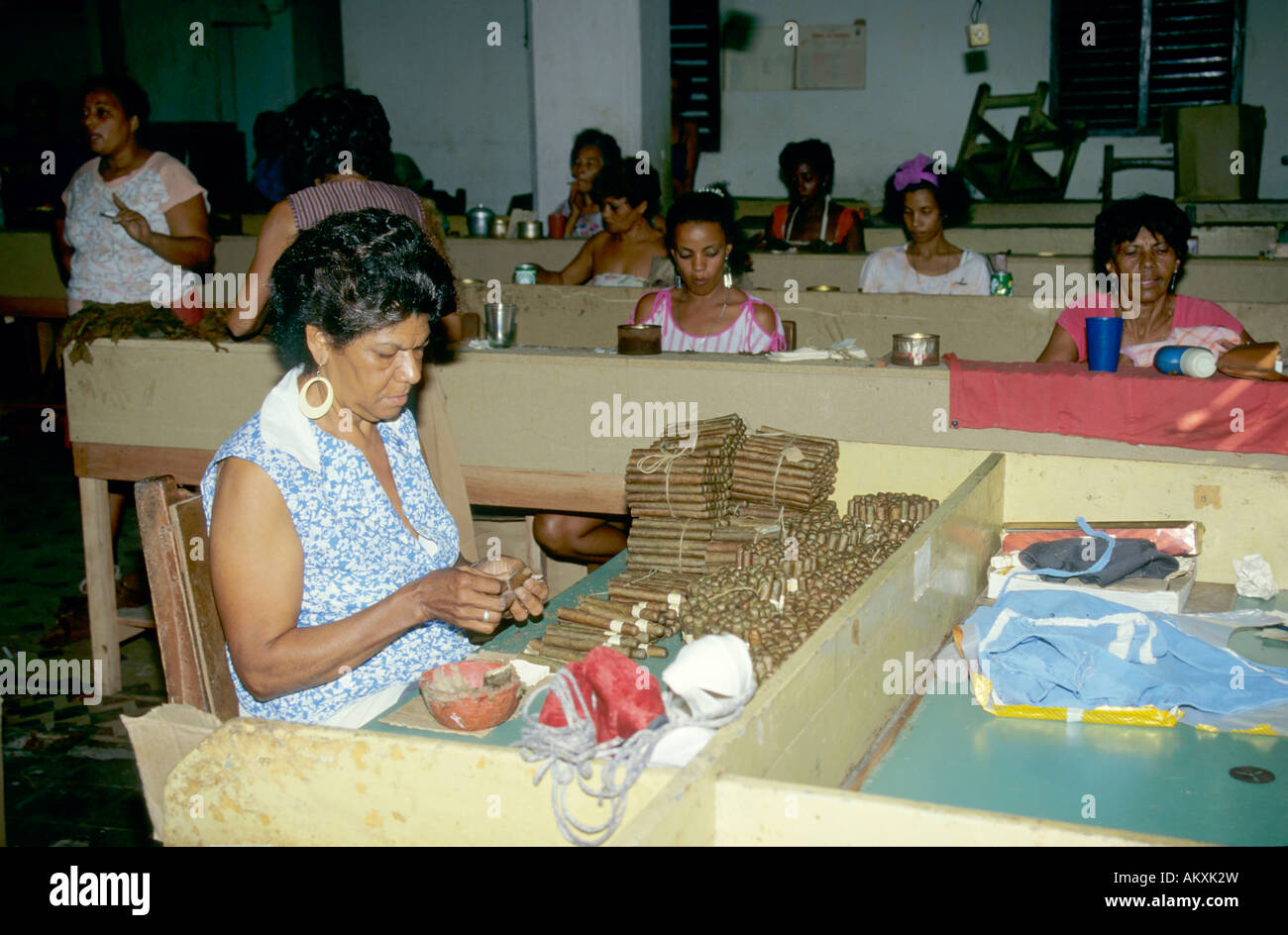 Cigar factory, female workers rolling cigars, Santiago de Cuba, Cuba Stock Photo