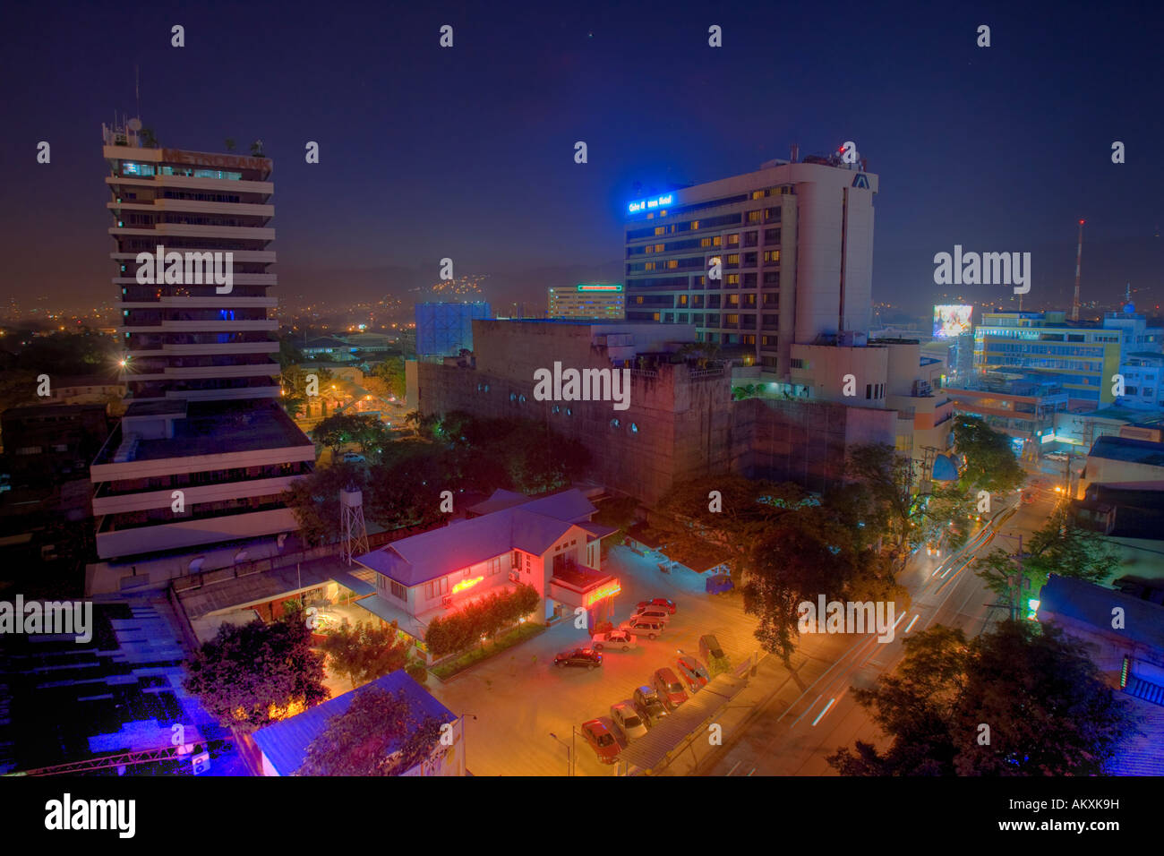 Nightlives in Cebu city, provincial centre of the island Cebu at night, Lapu-Lapu, Cebu, the Philippines. Stock Photo