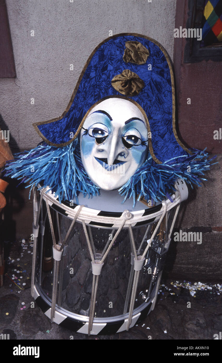 BASEL Fasnacht mask and drum outside bar in Grossbasel Stock Photo - Alamy
