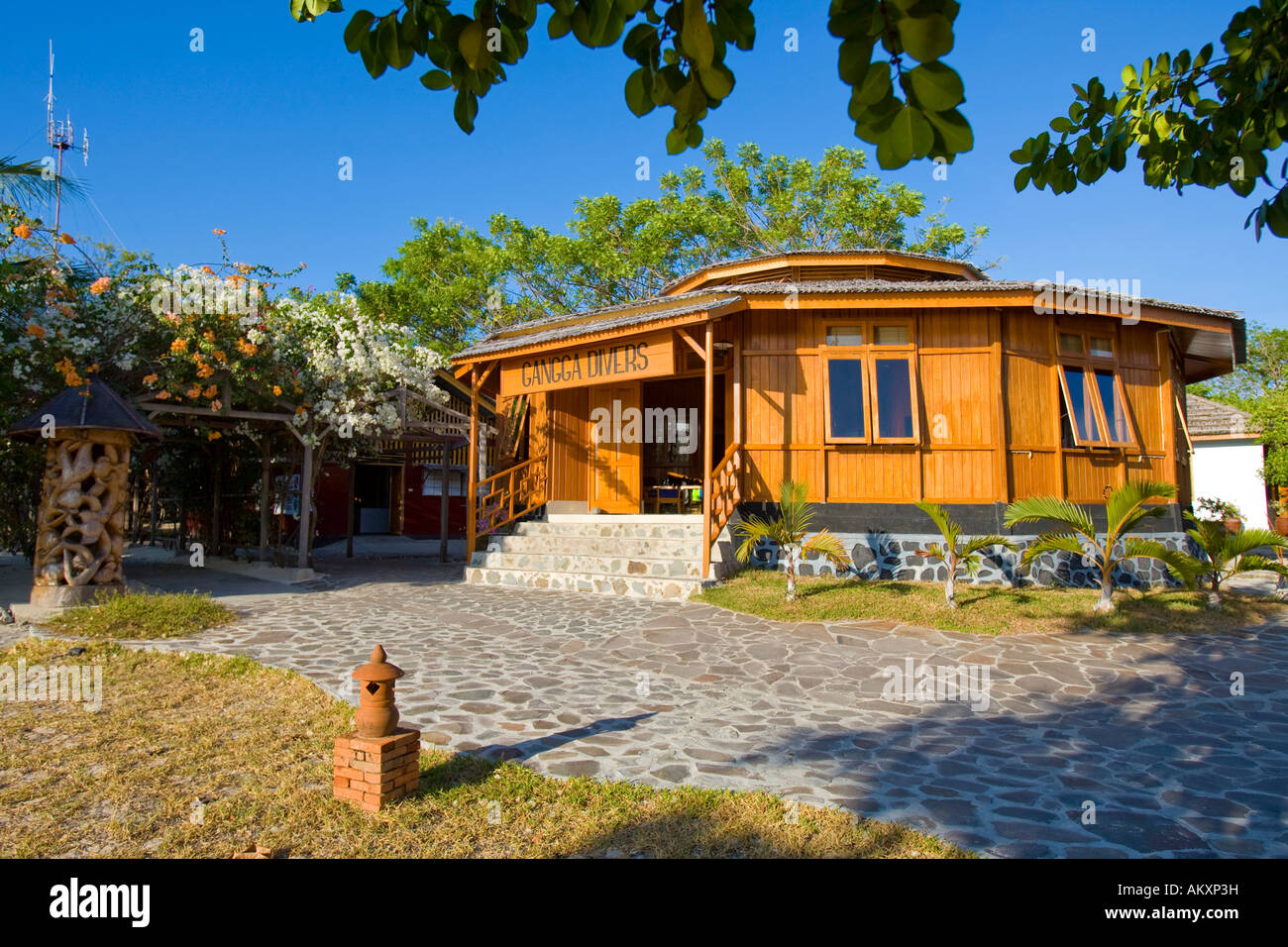 Gangga Island, Diving shool, island with a hotel in the north of Sulawesi, Indonesia. Stock Photo