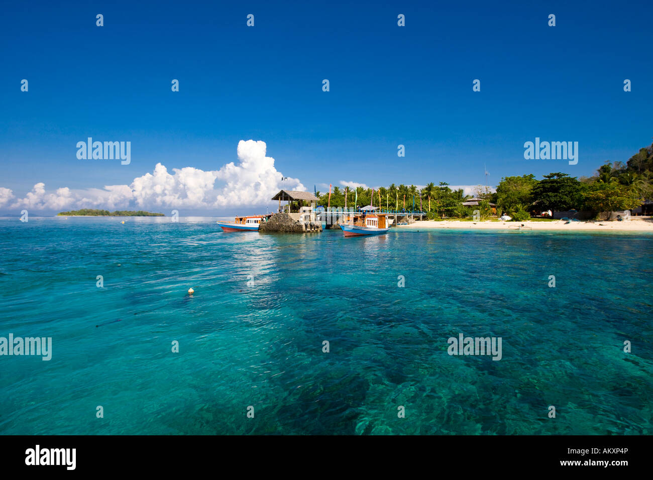 Gangga Island, island with a hotel in the north of Sulawesi, Indonesia. Stock Photo