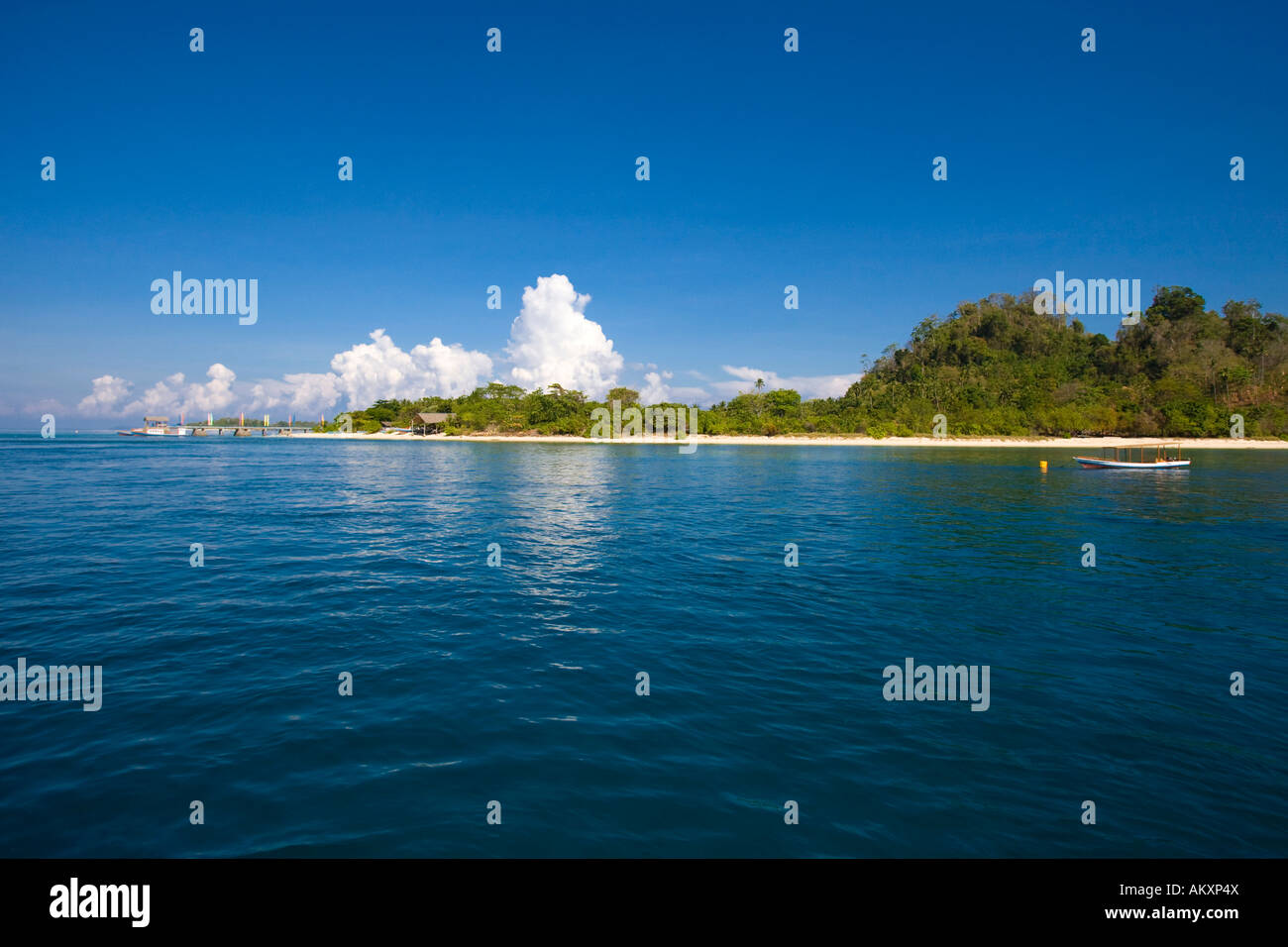 Gangga Island, island with a hotel in the north of Sulawesi, Indonesia. Stock Photo