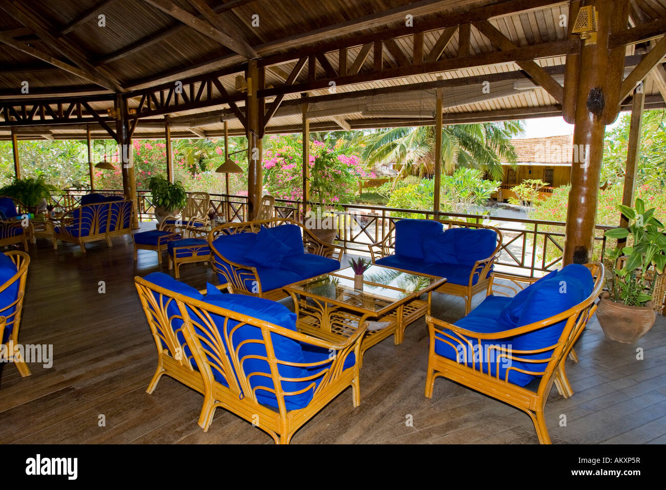 Gangga Island, Lobby, island with a hotel in the north of Sulawesi, Indonesia. Stock Photo