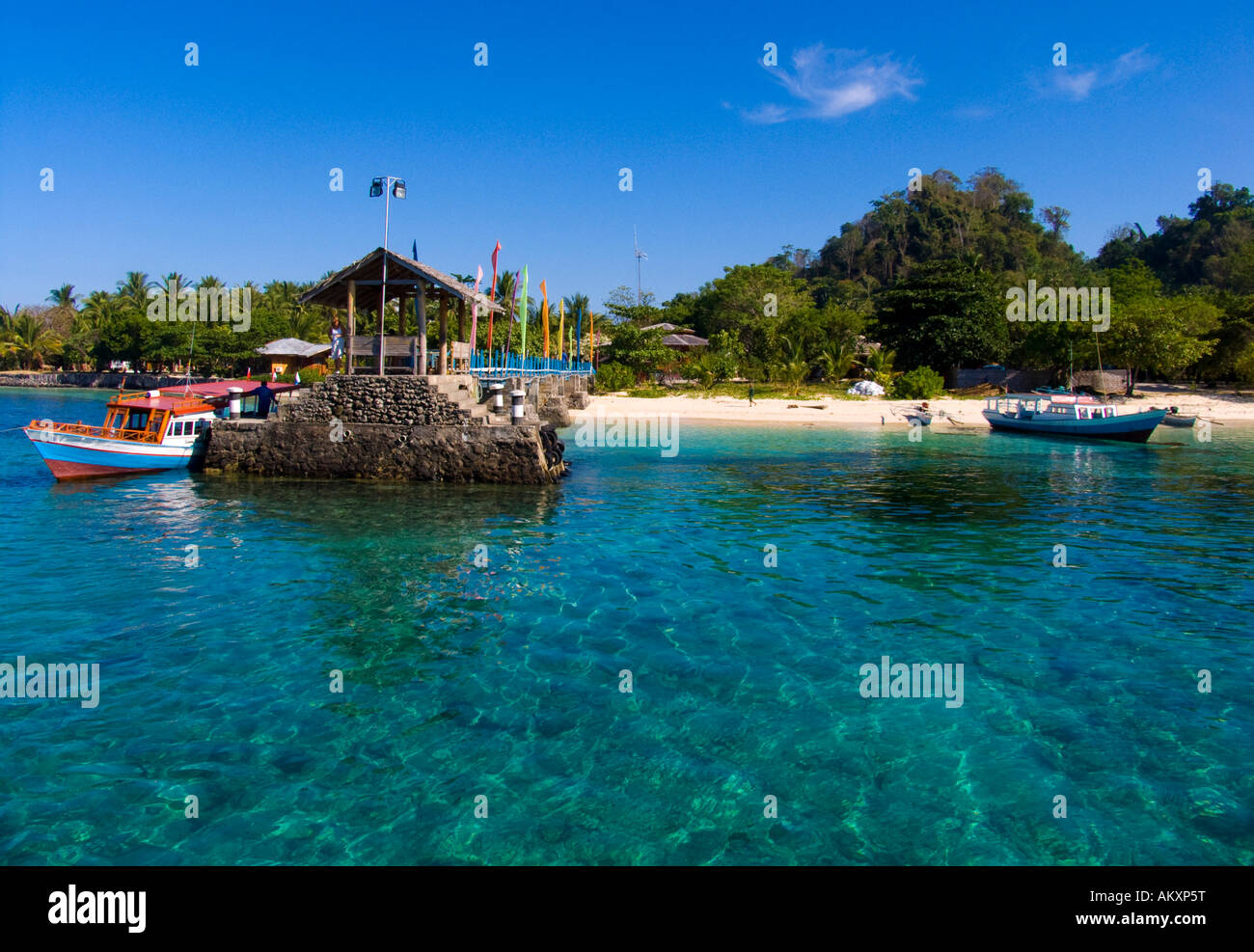 Gangga Island, island with a hotel in the north of Sulawesi, Indonesia. Stock Photo