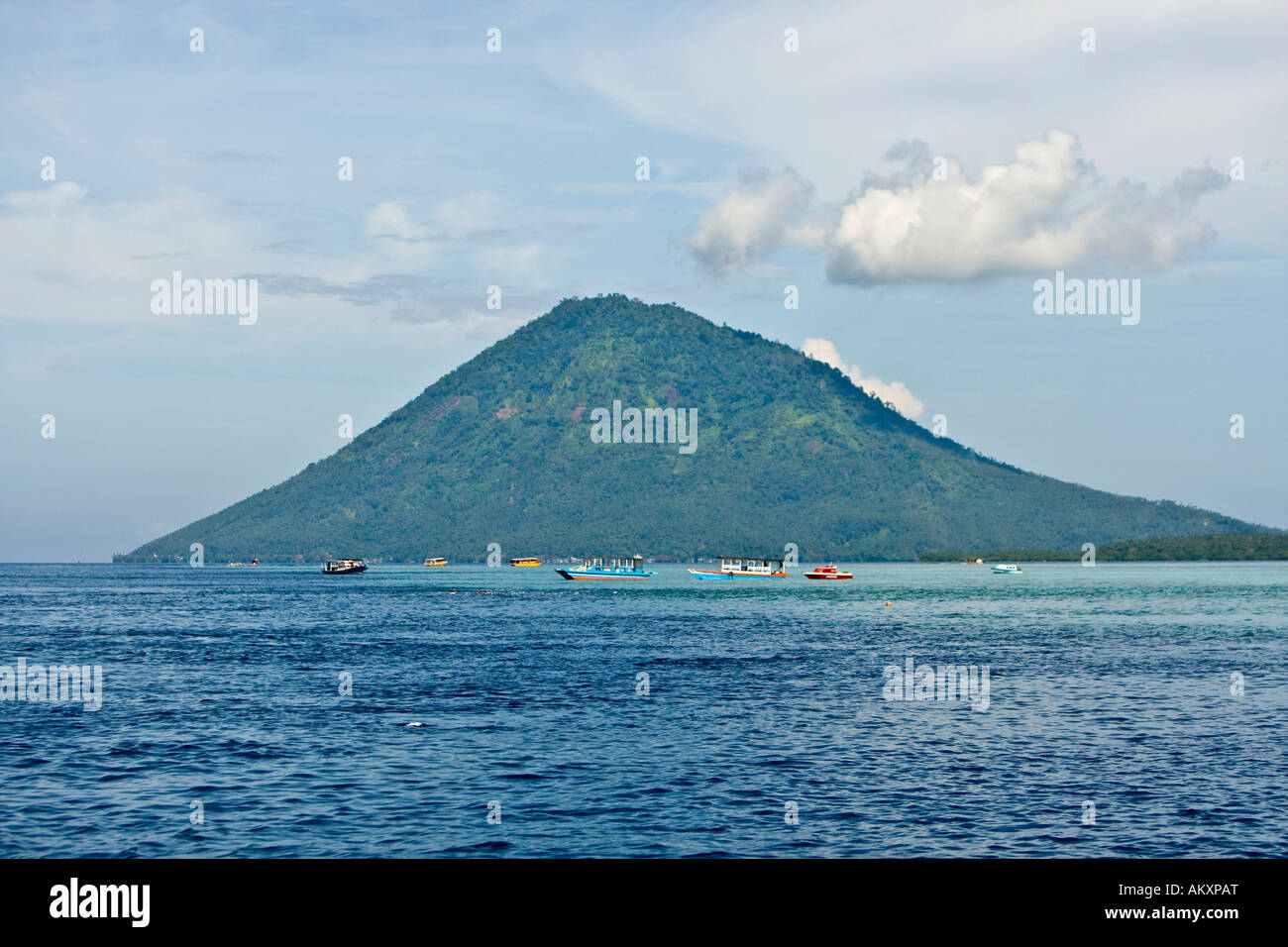 The volcano Manado Tua in the Bunaken national park, Sulawesi, Indonesia. Stock Photo