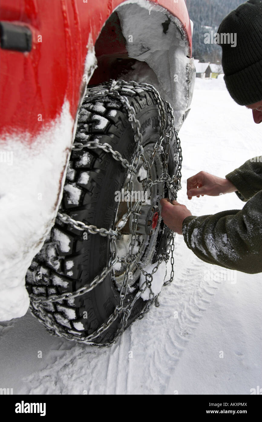 Car with snow chains, Germany Stock Photo Alamy