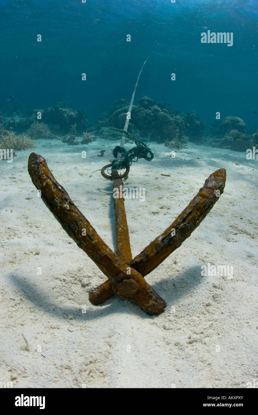 Anchor of a fishing boat lies on the seabed, Indonesia. Stock Photo