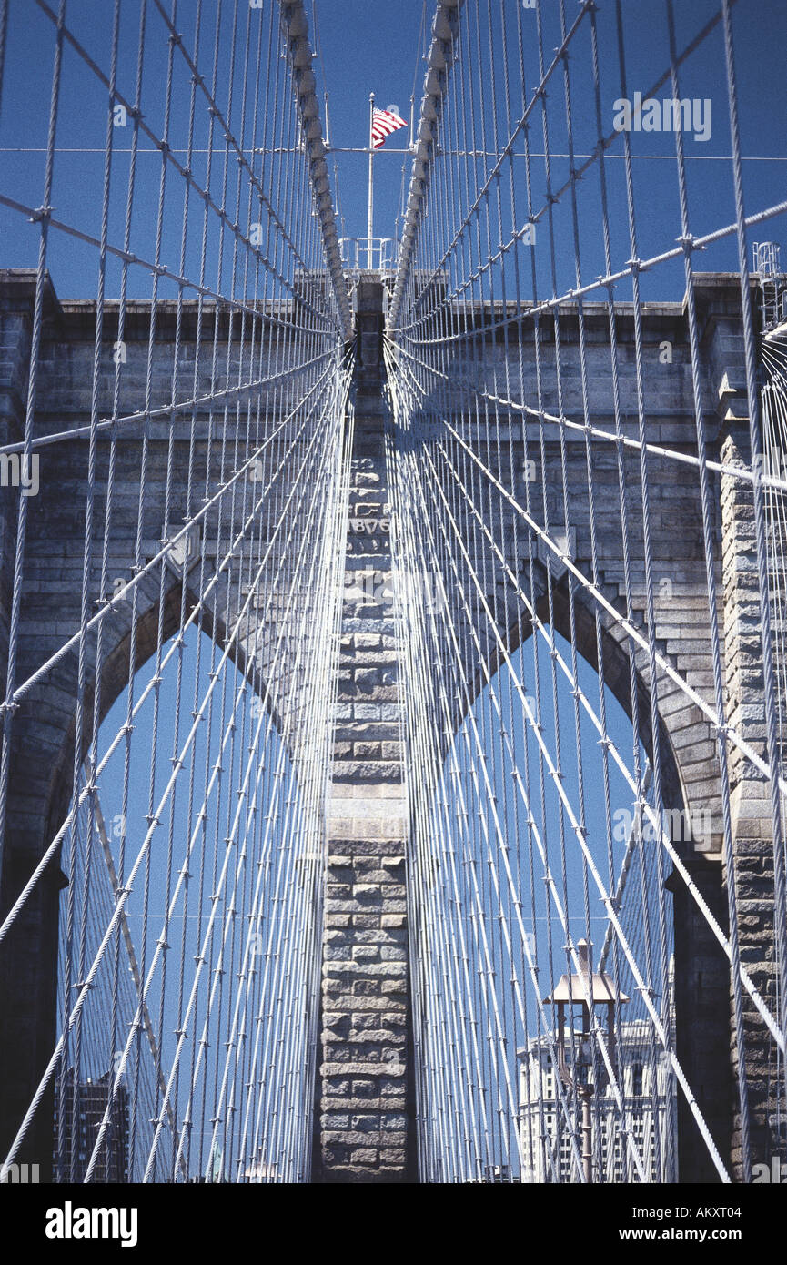 A view looking up at the spider s web of steel cables and wires on the ...