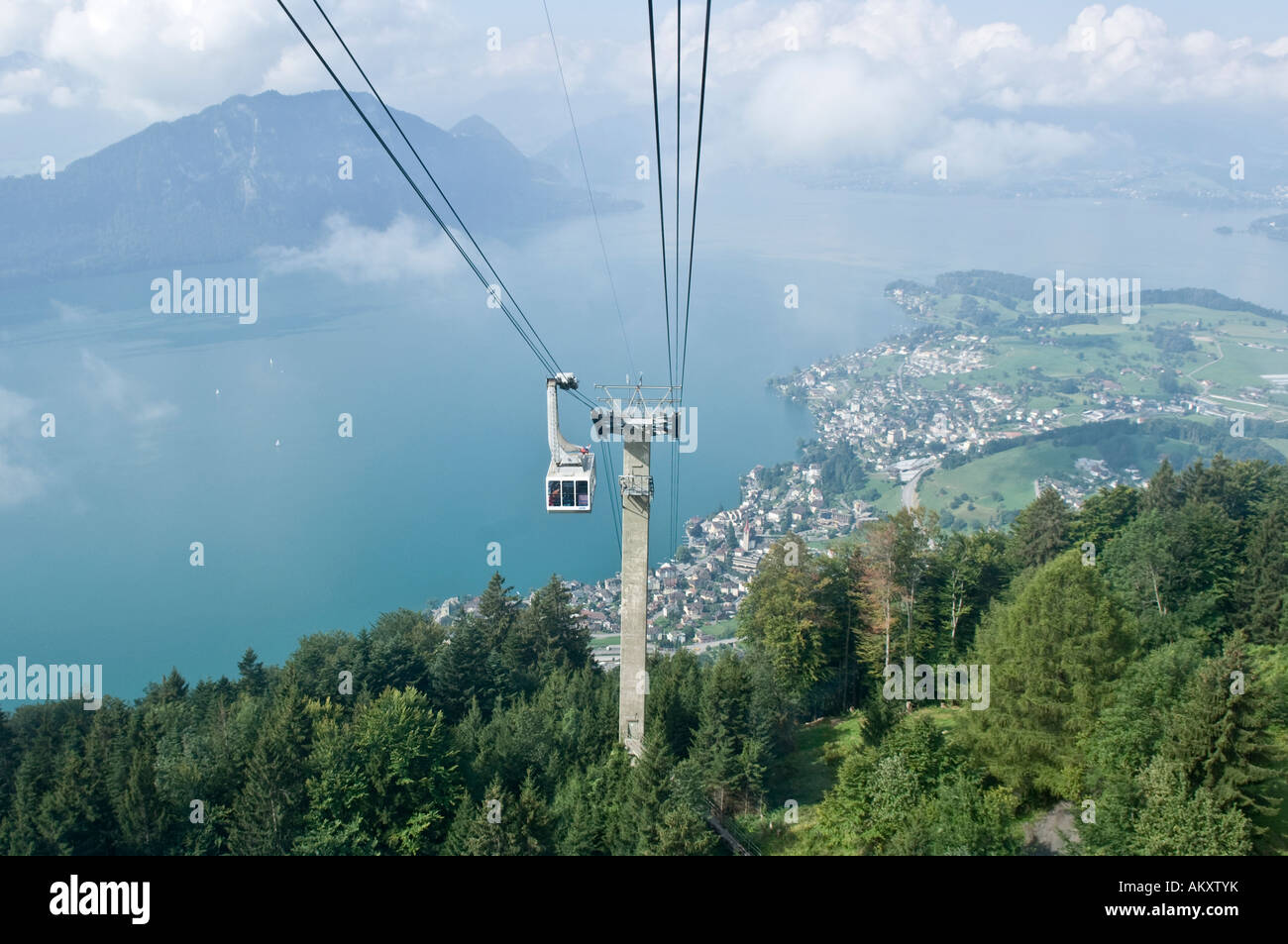 Swiss Ropeway Channel Ropeway Weggis, Lake Lucerne, Lucerne canton, Switzerland Stock Photo ...