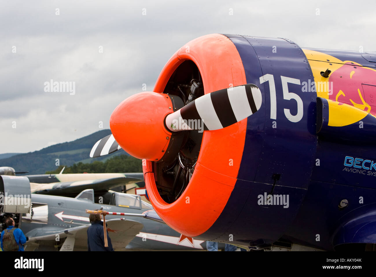 Propeller Europe's big vintage aeroplane meeting on the Hahnweide, Kirchheim-Teck, Baden Wuerttemberg, Germany Stock Photo
