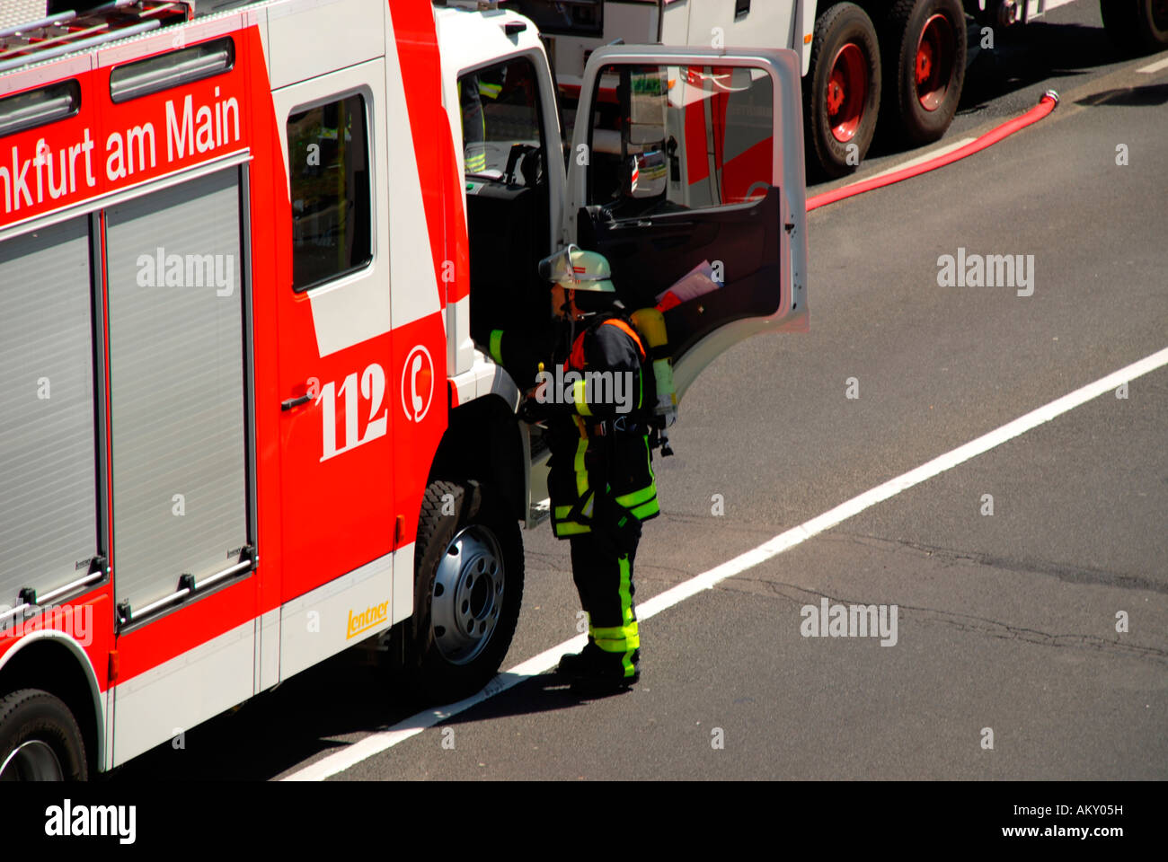 Fire brigade operation in Frankfurt am Main, Hesse, Germany Stock Photo
