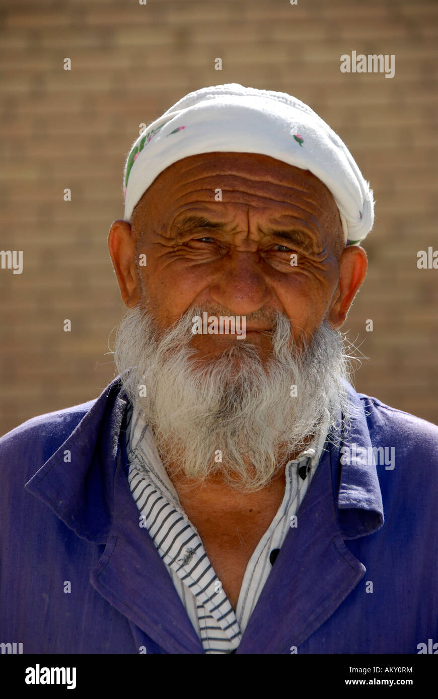 Portrait old Muslim believer with beard Bukhara Uzbekistan Stock Photo