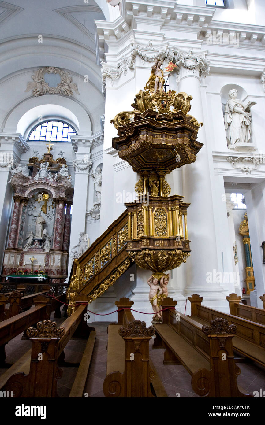 Pulpit of the pastor in the cathedral of Fulda, Fulda, Hesse, Germany