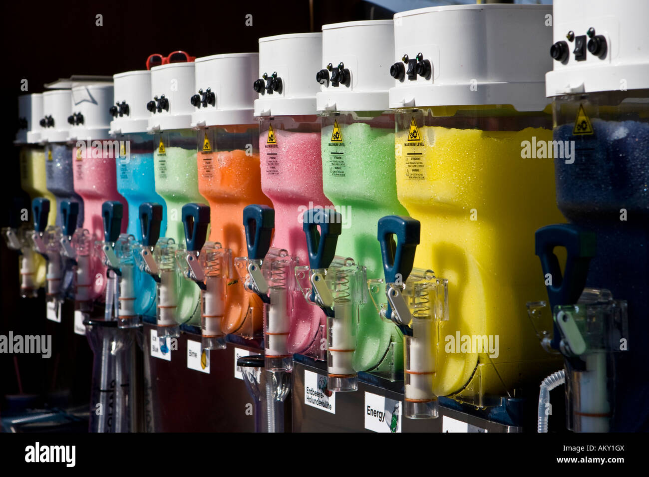 Taps for assorted fruit beverages Stock Photo