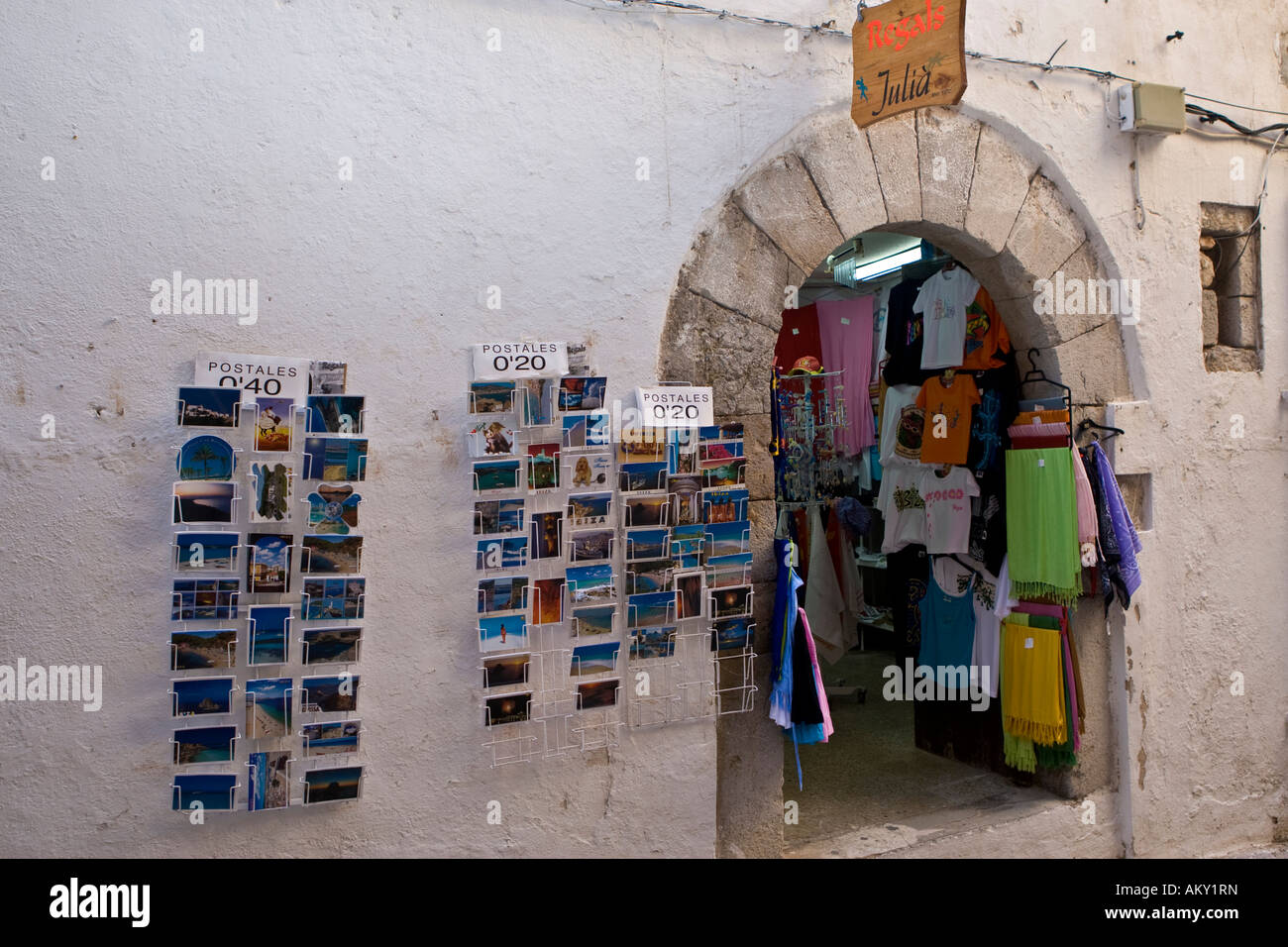 Souvenir shop with postcards in the old town of Eivissa, Ibiza, Baleares, Spain Stock Photo