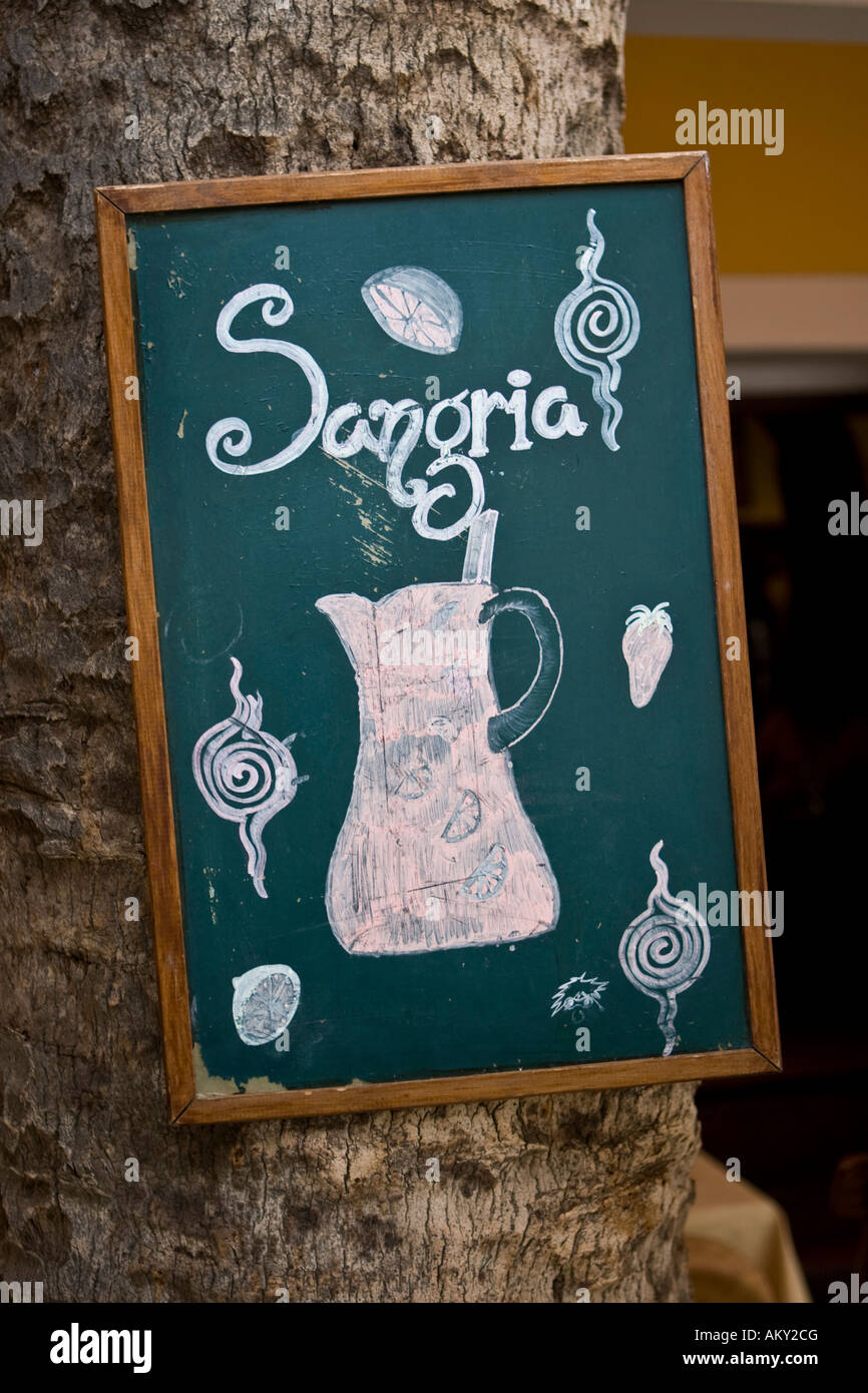 Restaurant sign promoting Sangria, Ibiza, Baleares, Spain Stock Photo