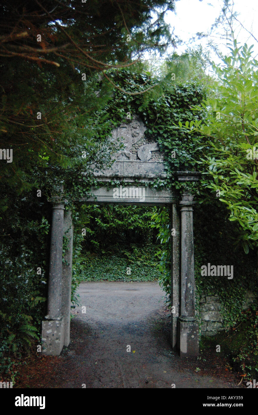 An old decorative stone doorway in the grounds of Ashford Castle in Co
