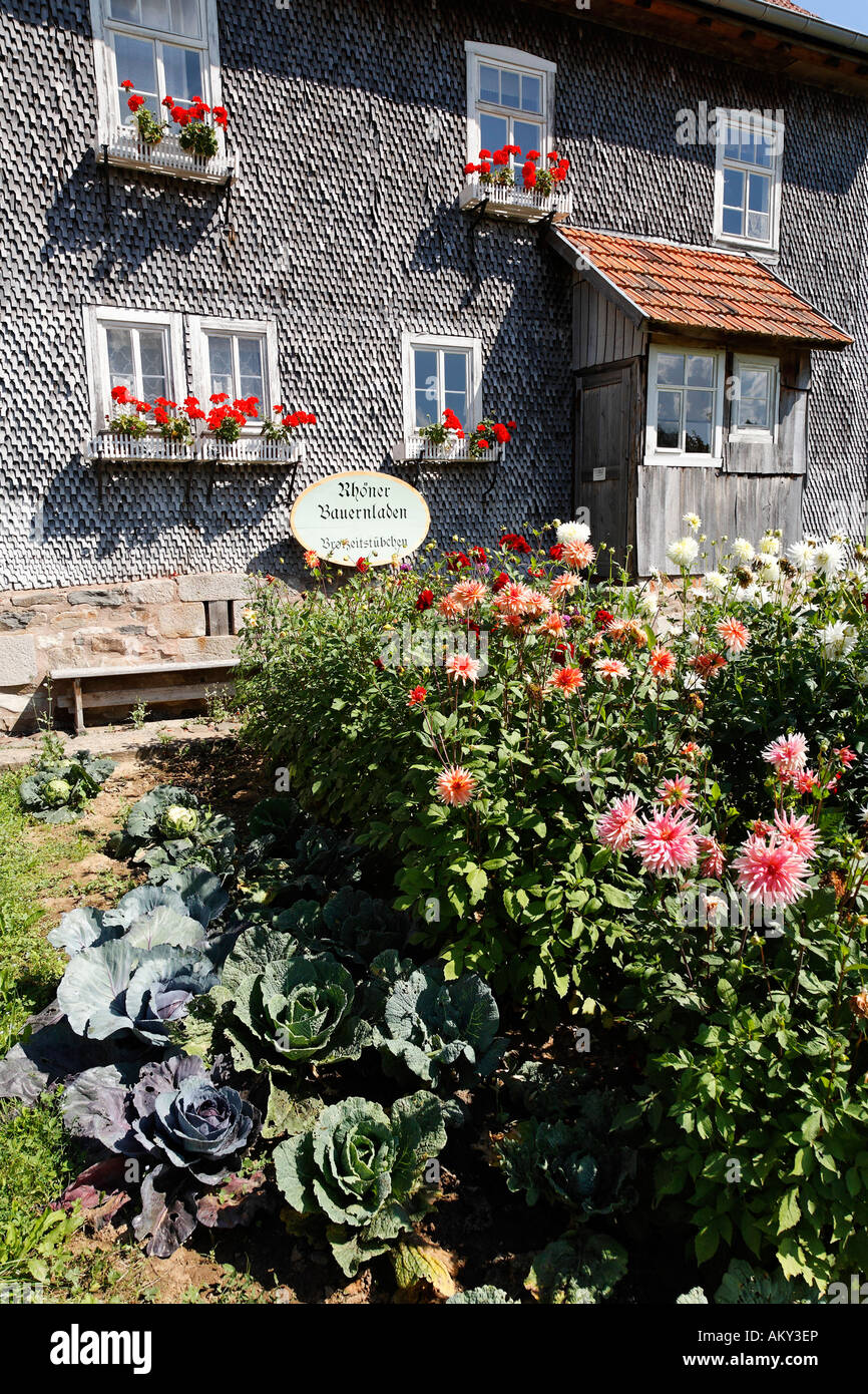 Garden in openair museum Fladungen, Rhoen, Franconia, Bavaria, Germany