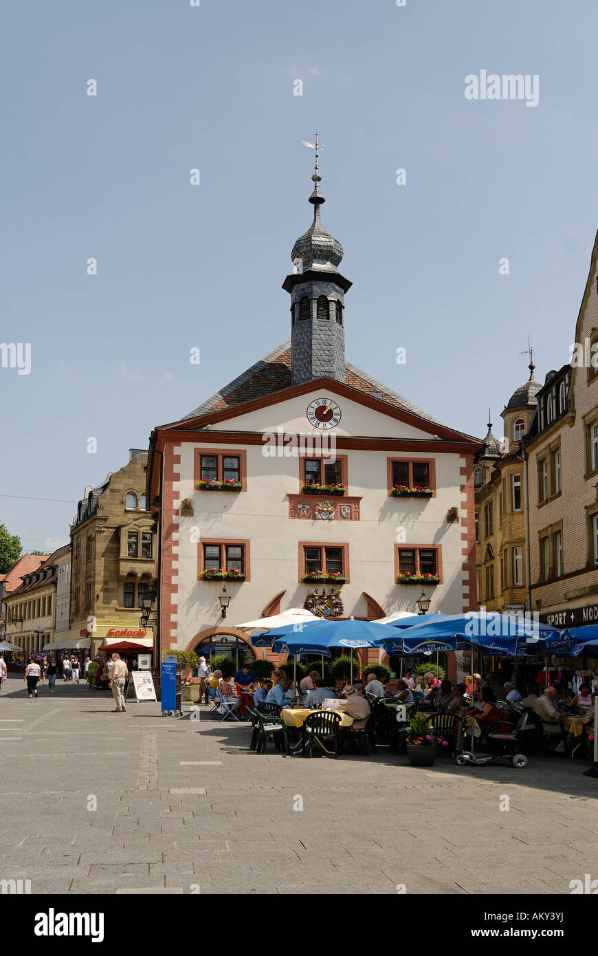 Market place with the old town hall Bad Kissingen Lower Franconia Bavaria Rhoen Mountains Germany Stock Photo