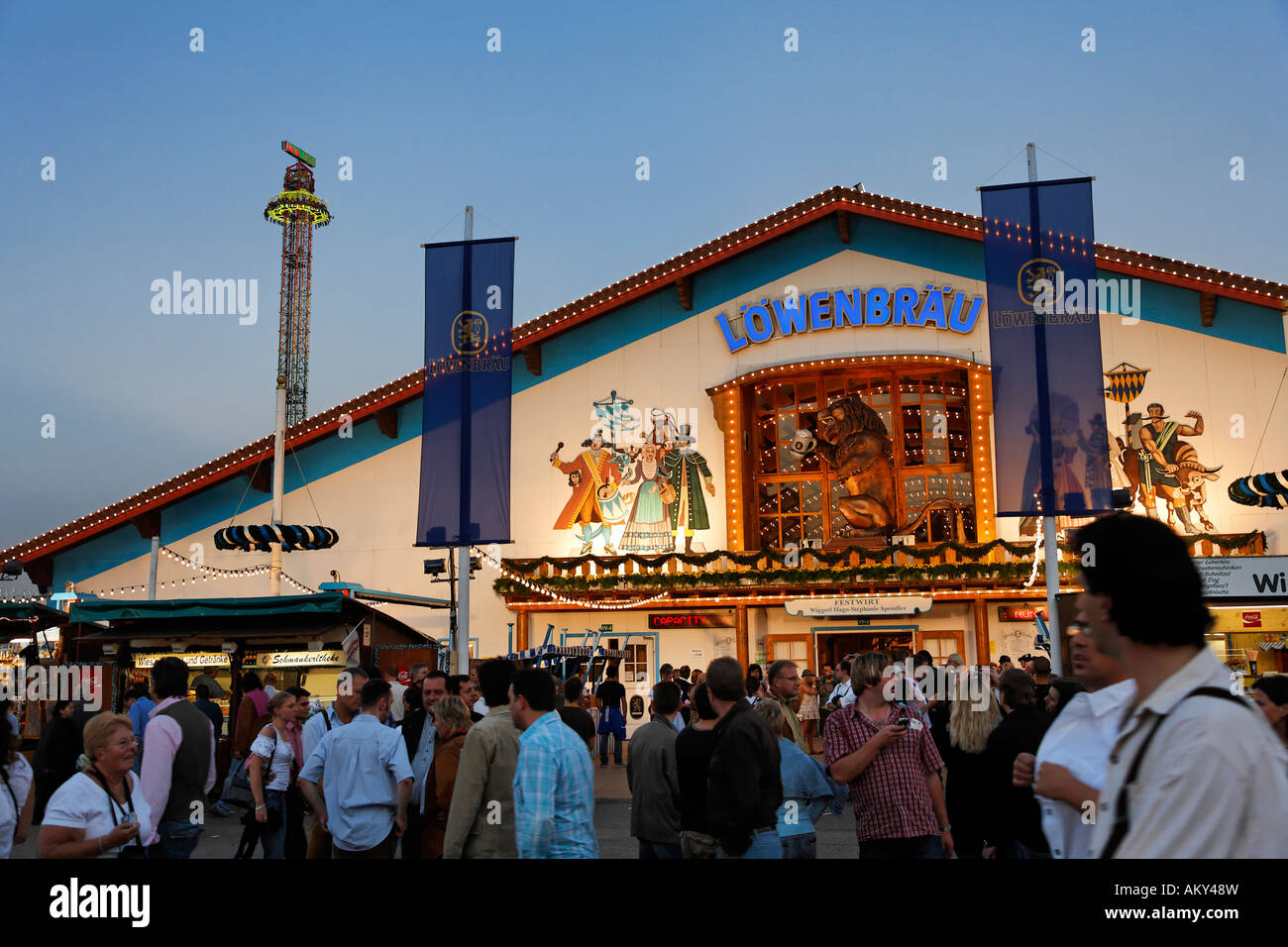 Loewenbraeu tent, Oktoberfest, Munich beer festival, Bavaria, Germany Stock Photo