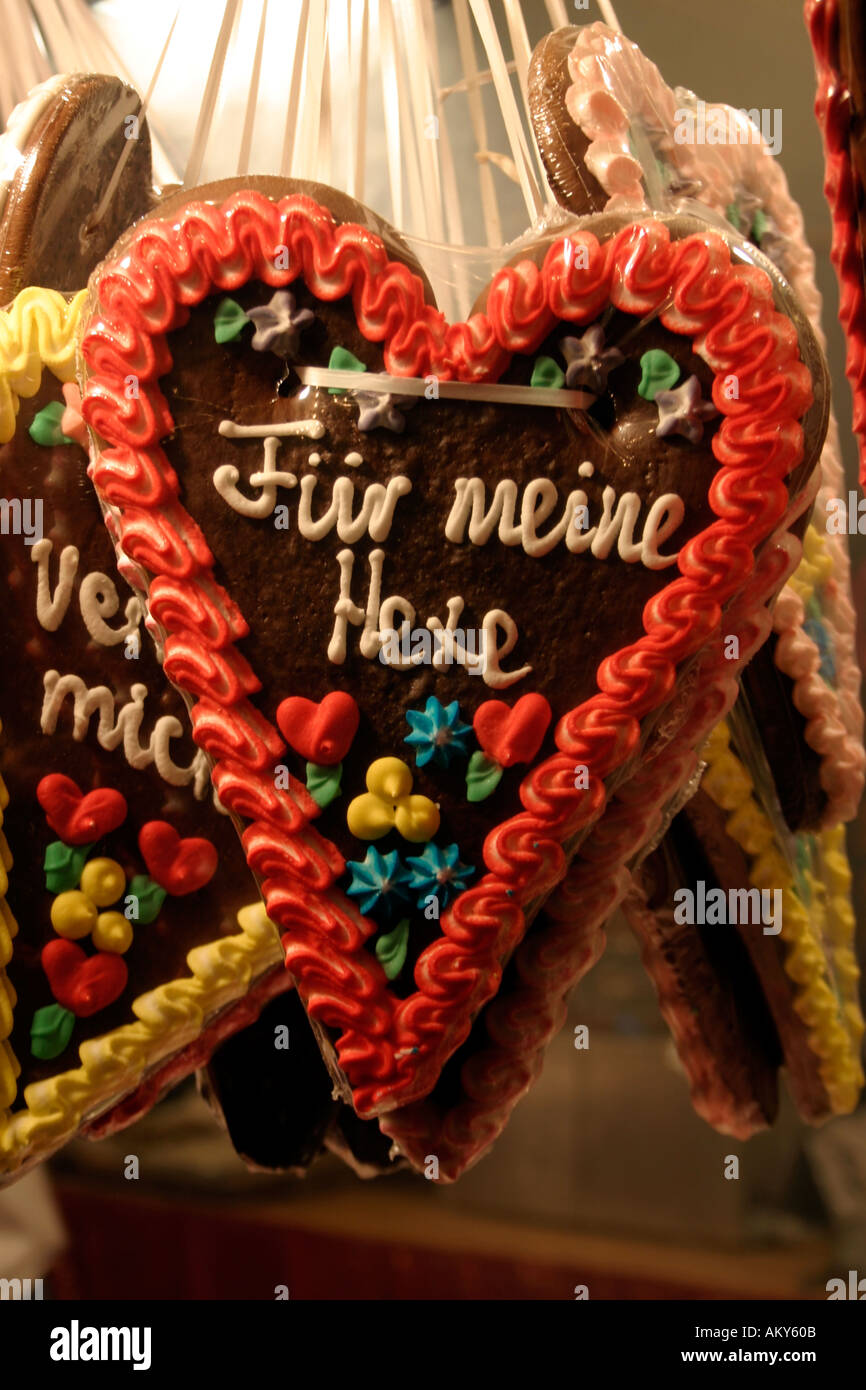 For my Witch love heart lebkuchen Gingerbread Hearts on christmas market stall cologne germany Stock Photo