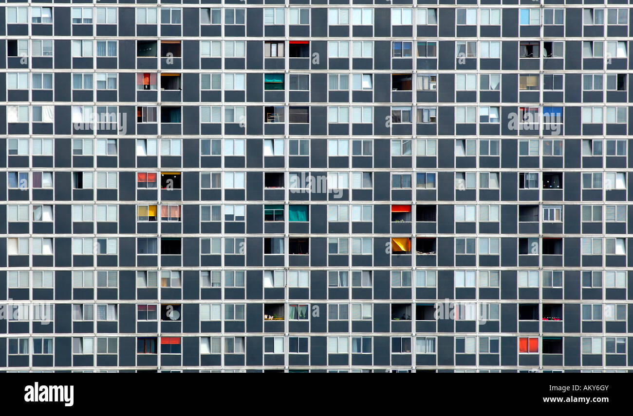 Social housing scheme, windows, Cité du Lignon, Vernier, Switzerland Stock Photo