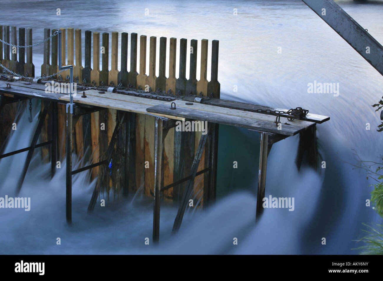 Historic needle weir on the Reuss River, Lucerne, Switzerland Stock Photo