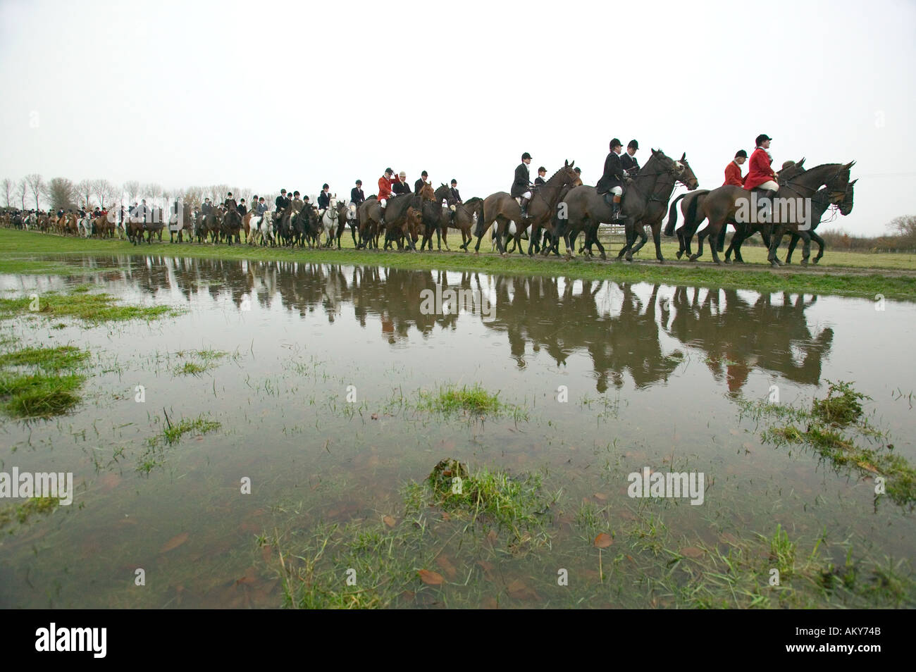 The Warwickshire hunt starts off on land near the village of Ebrington UK Stock Photo