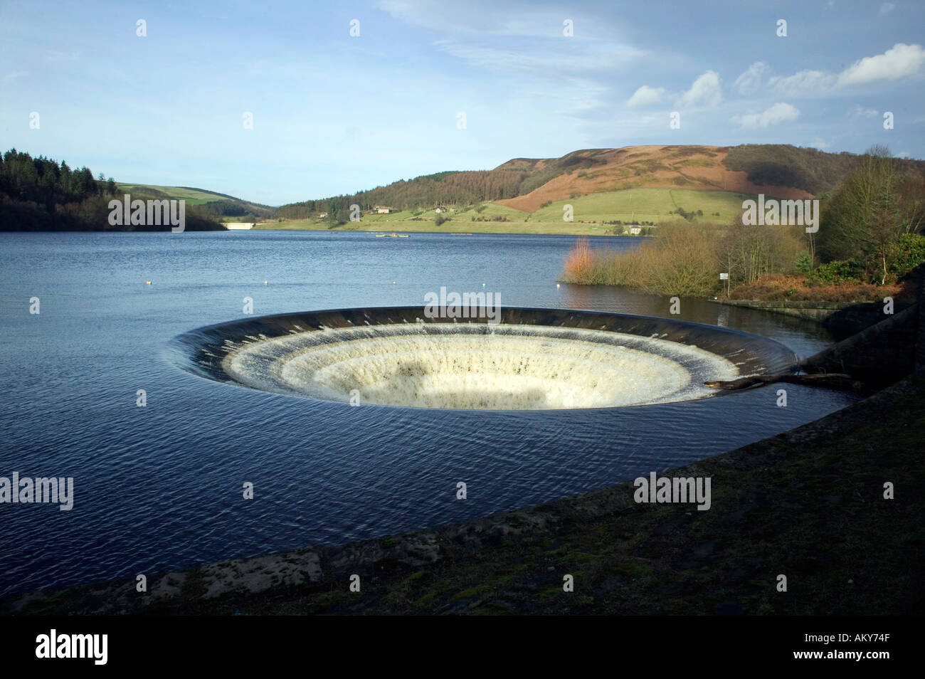 An overflow on Ladybower reservoir Derbyshire UK Stock Photo