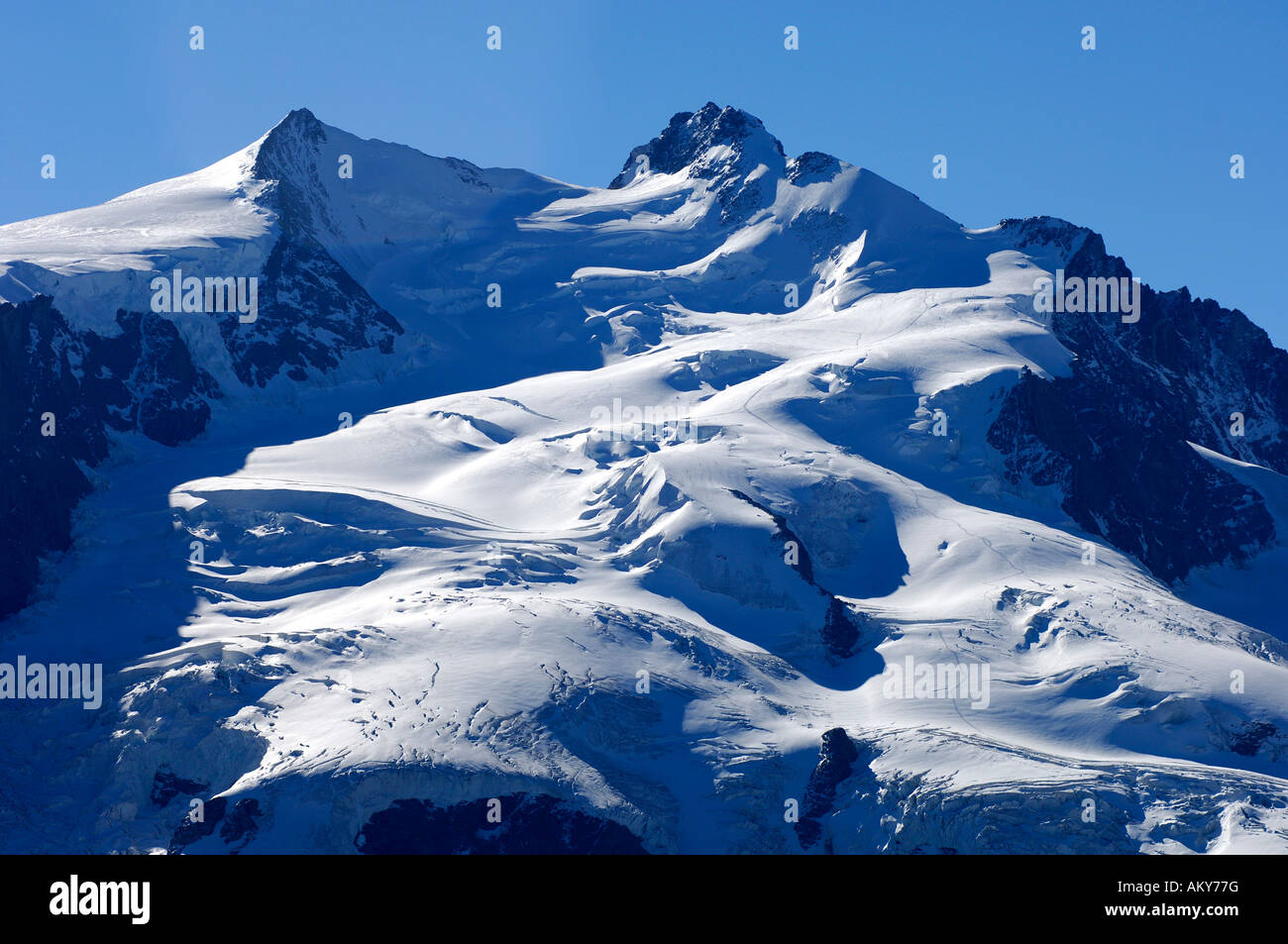Peaks Nordend, Dufour, Monte Rosa massif, Zermatt Valais Switzerland Stock Photo
