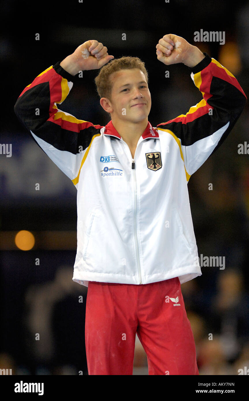 Artistic Gymnastics Fabian HAMBUeCHEN GER cheering Artistic Gymnastics World Championships 2007 Stuttgart Baden-Wuerttemberg Ge Stock Photo