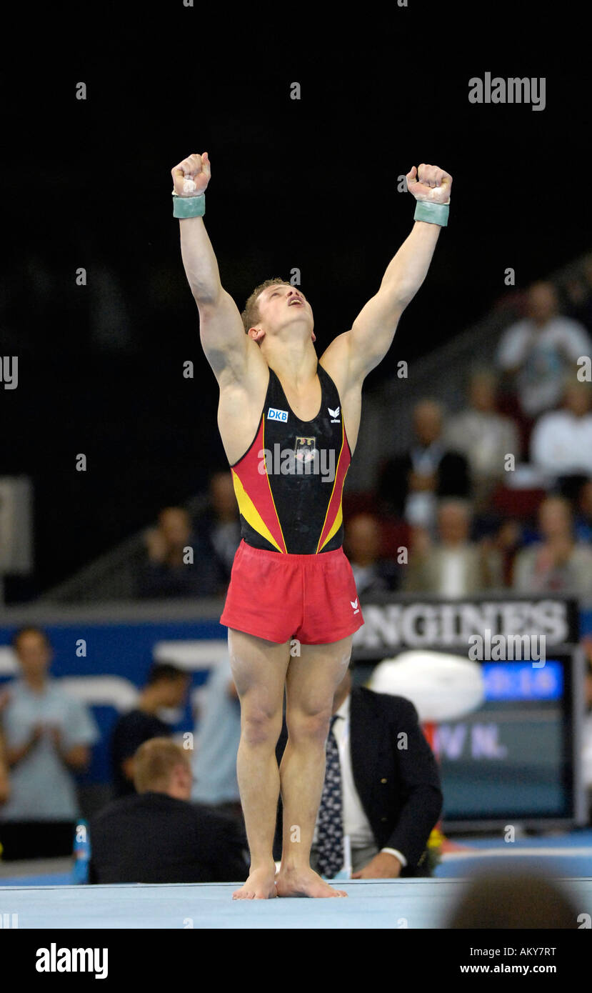 Artistic Gymnastics Fabian HAMBUeCHEN GER cheering Artistic Gymnastics World Championships 2007 Stuttgart Baden-Wuerttemberg Ge Stock Photo