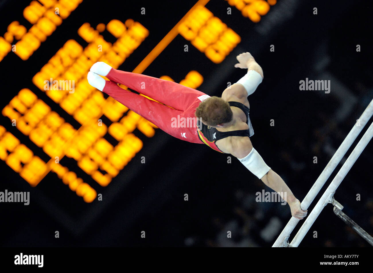 Artistic Gymnastics Fabian HAMBUeCHEN GER on parallel bars Artistic Gymnastics World Championships 2007 Stuttgart Baden-Wuertte Stock Photo