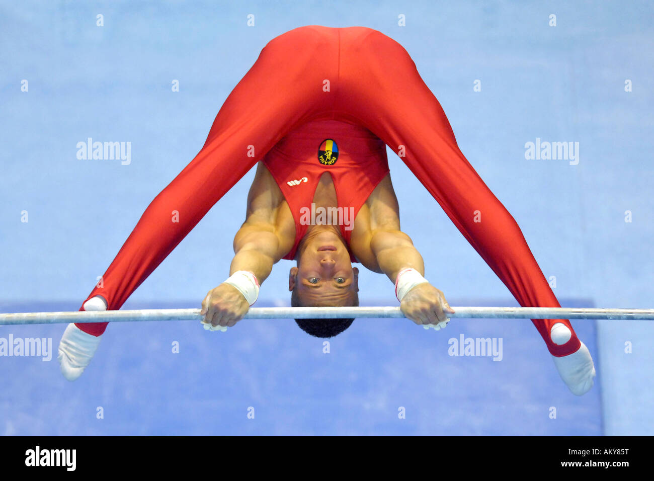 Artistic Gymnastics high bar Flavius KOCZI ROU bird's view Stock Photo