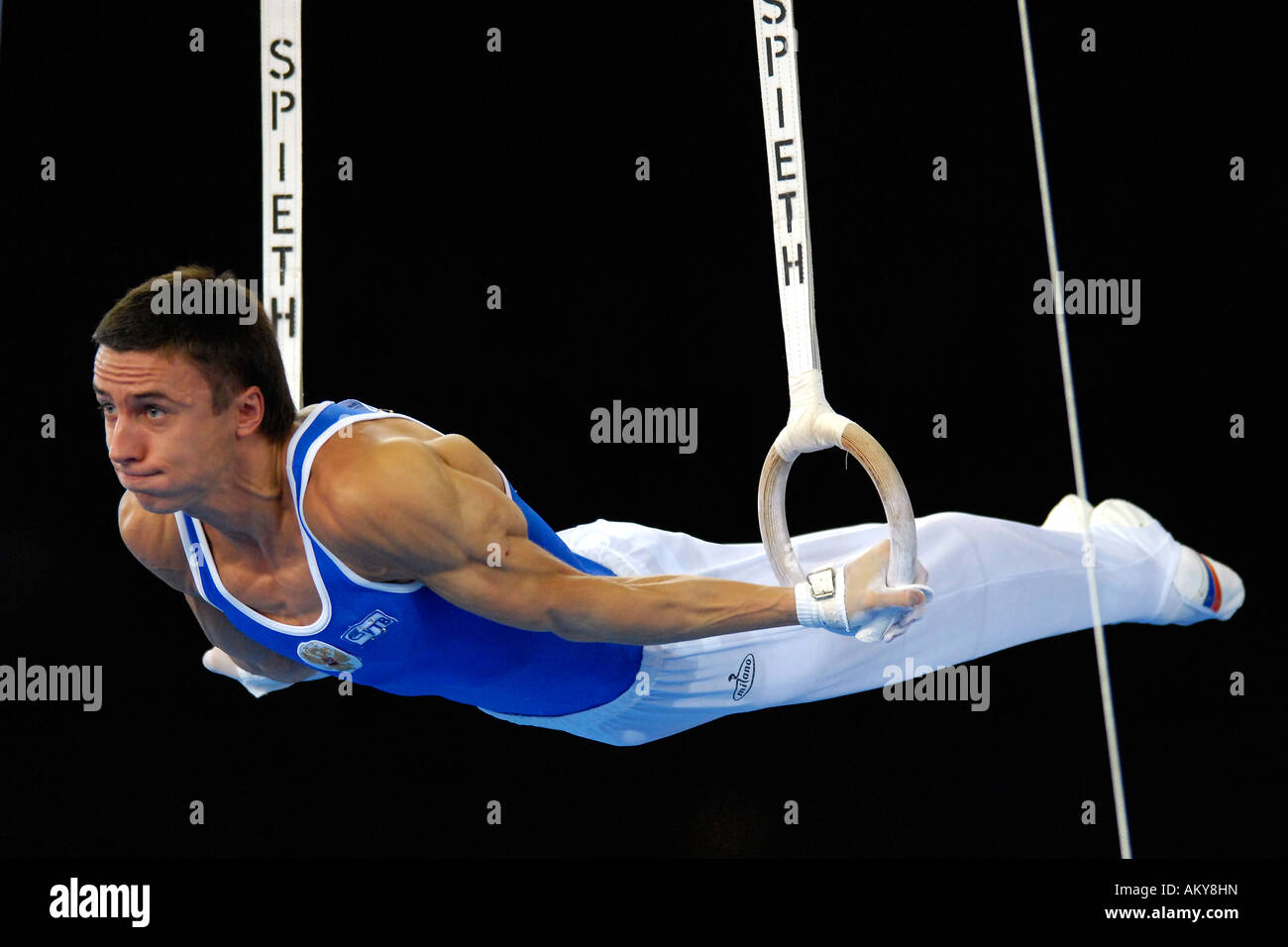 Artistic Gymnastics Rings Maxin DEVIATOVSKI RUS Artistic Gymnastics World Championships 2007 Stuttgart Baden-Wuerttemberg Germa Stock Photo