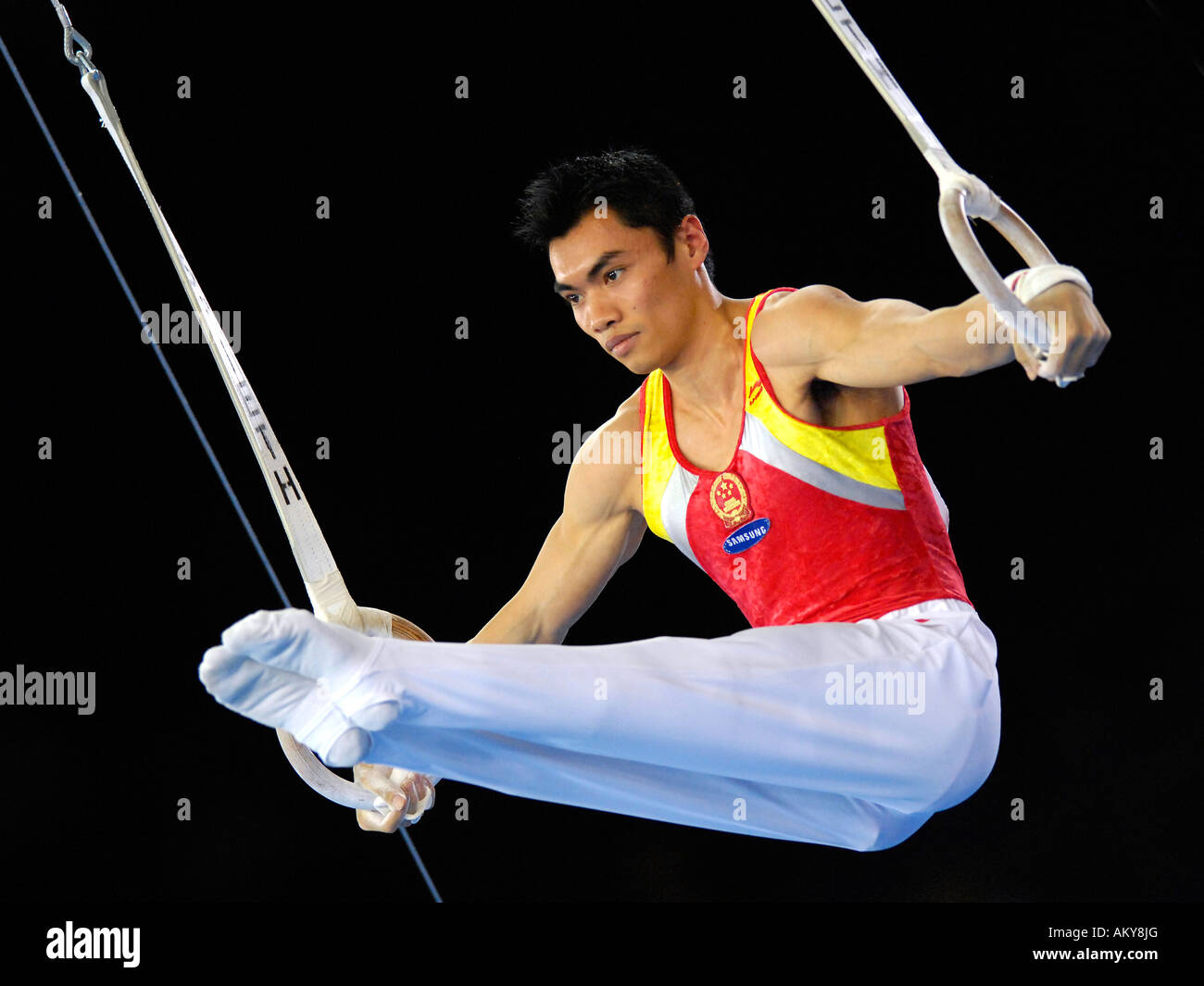 Artistic Gymnastics Rings Fuliang LIANG CHN Artistic Gymnastics World Championships 2007 Stuttgart Baden-Wuerttemberg Germany Stock Photo